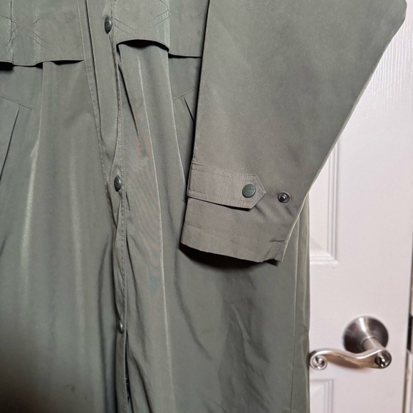 LL Bean Long Trench Coat Hooded Women’s Removable Wool Liner Army Green Lg - Picture 2 of 16